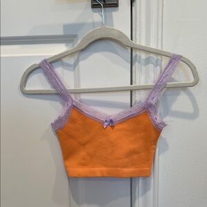 Orange and Purple Lace Trim Crop Top